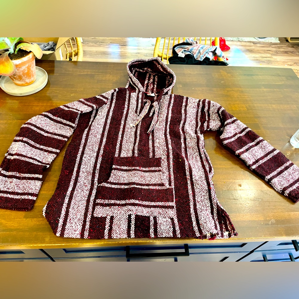 💥Mexican Baja Hoodie Maroon Striped